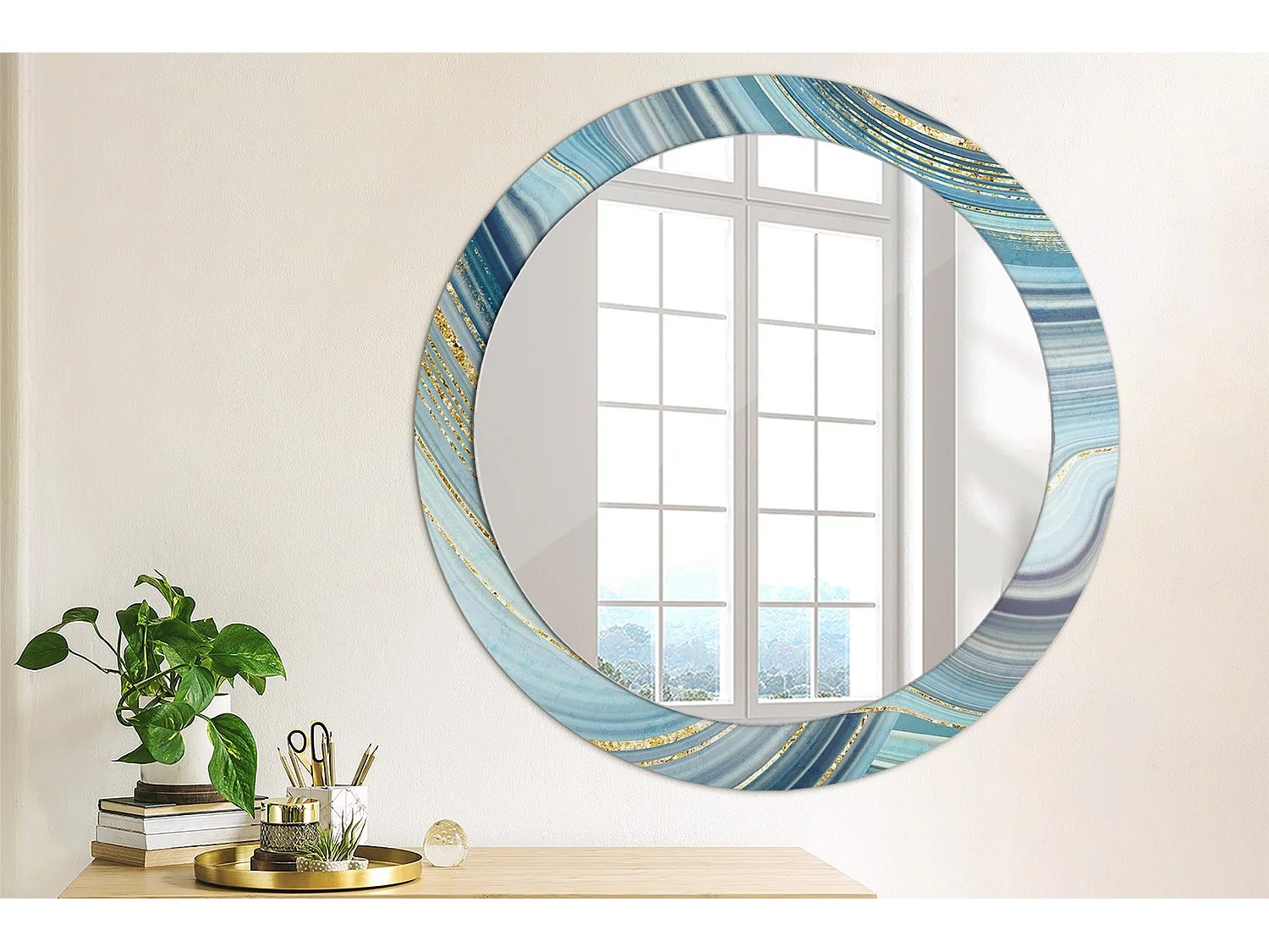 Miroir rond décoratif - Marbre bleu - 80 cm