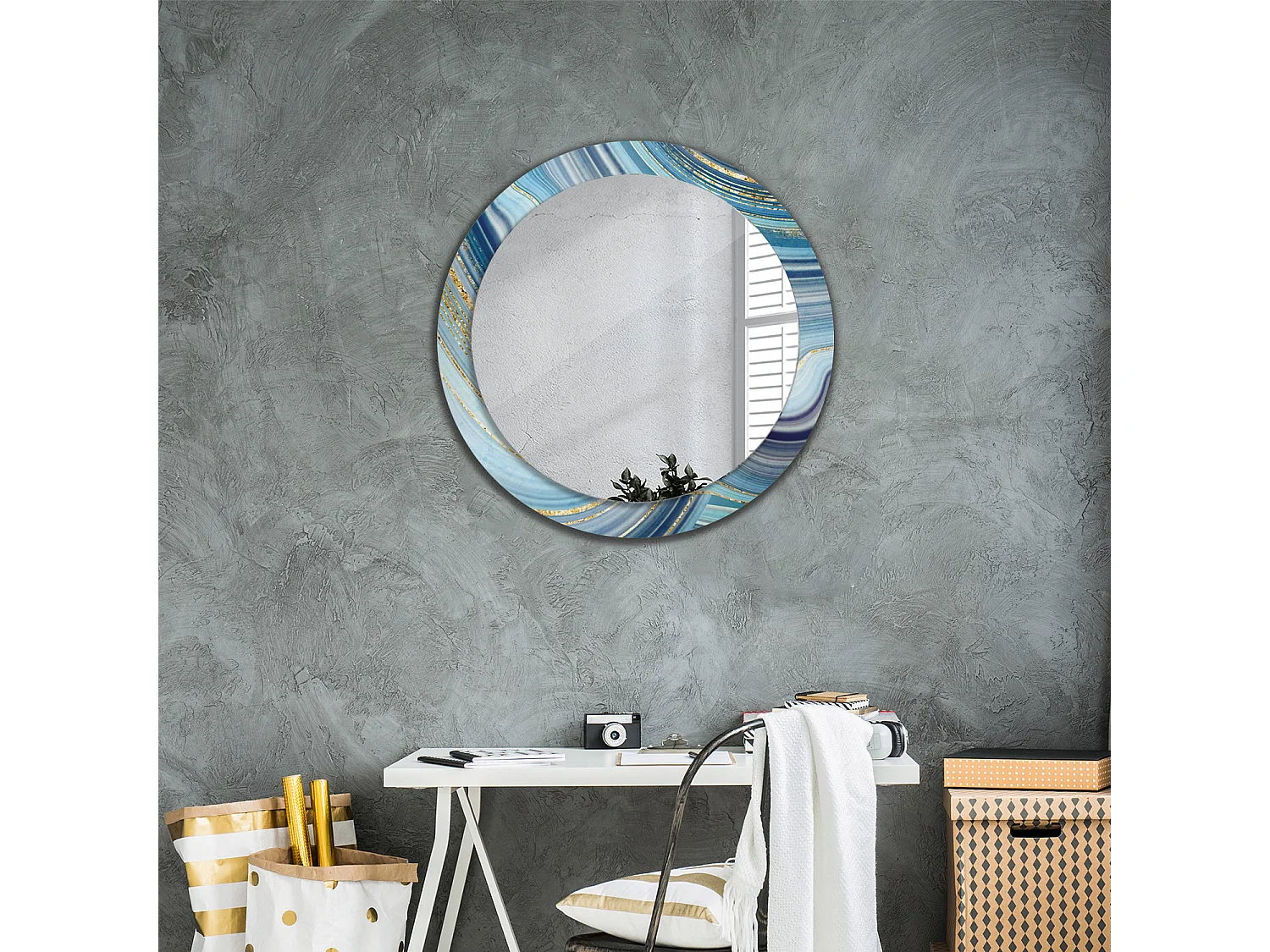 Miroir rond décoratif - Marbre bleu - 80 cm