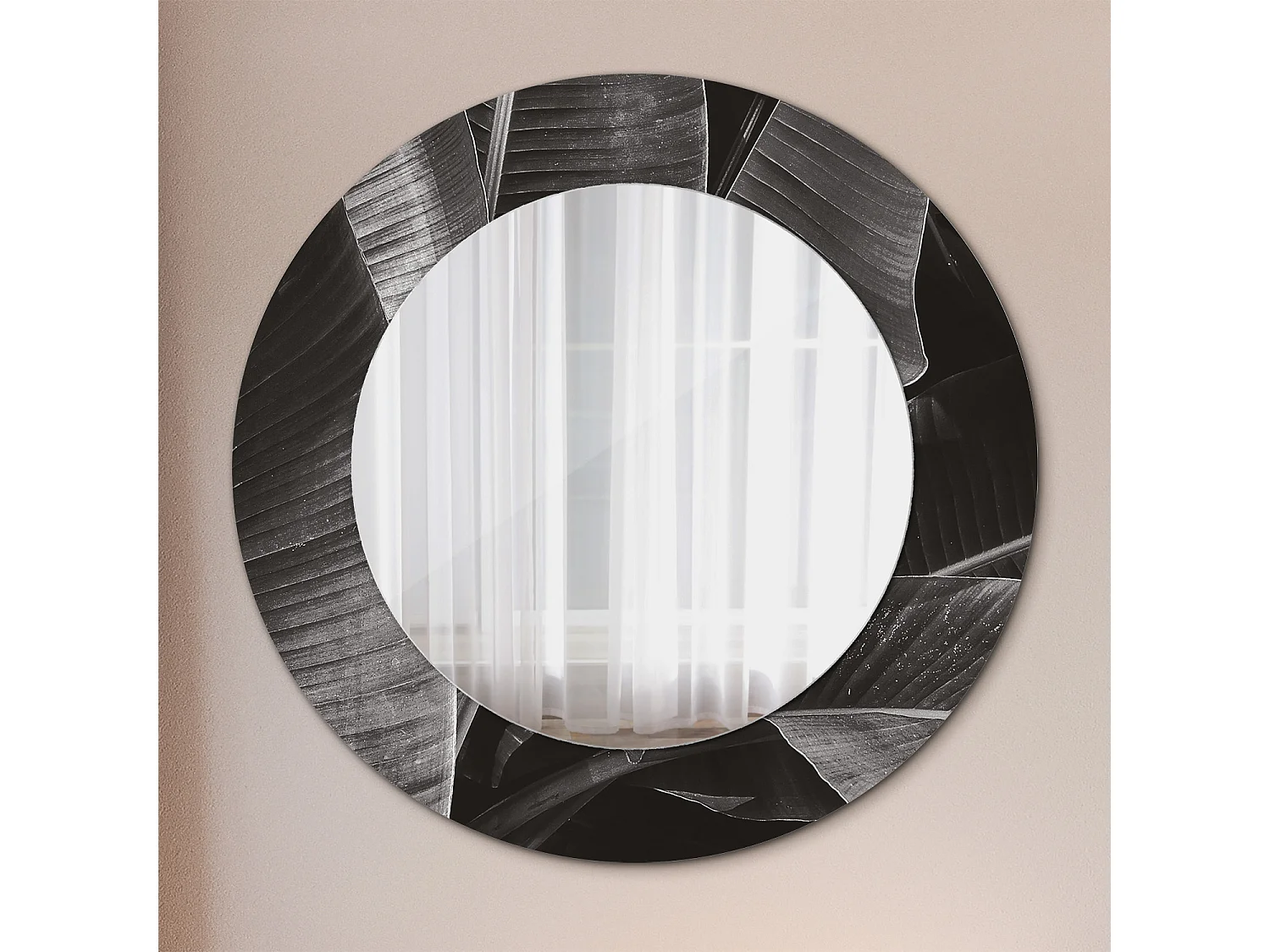 Miroir rond décoratif - Palmiers tropicaux - 50 cm