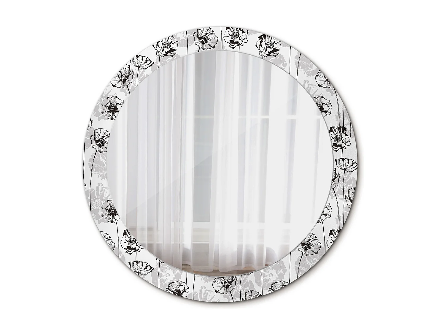 Miroir rond décoratif - Fleurs de coquelicots - 80 cm