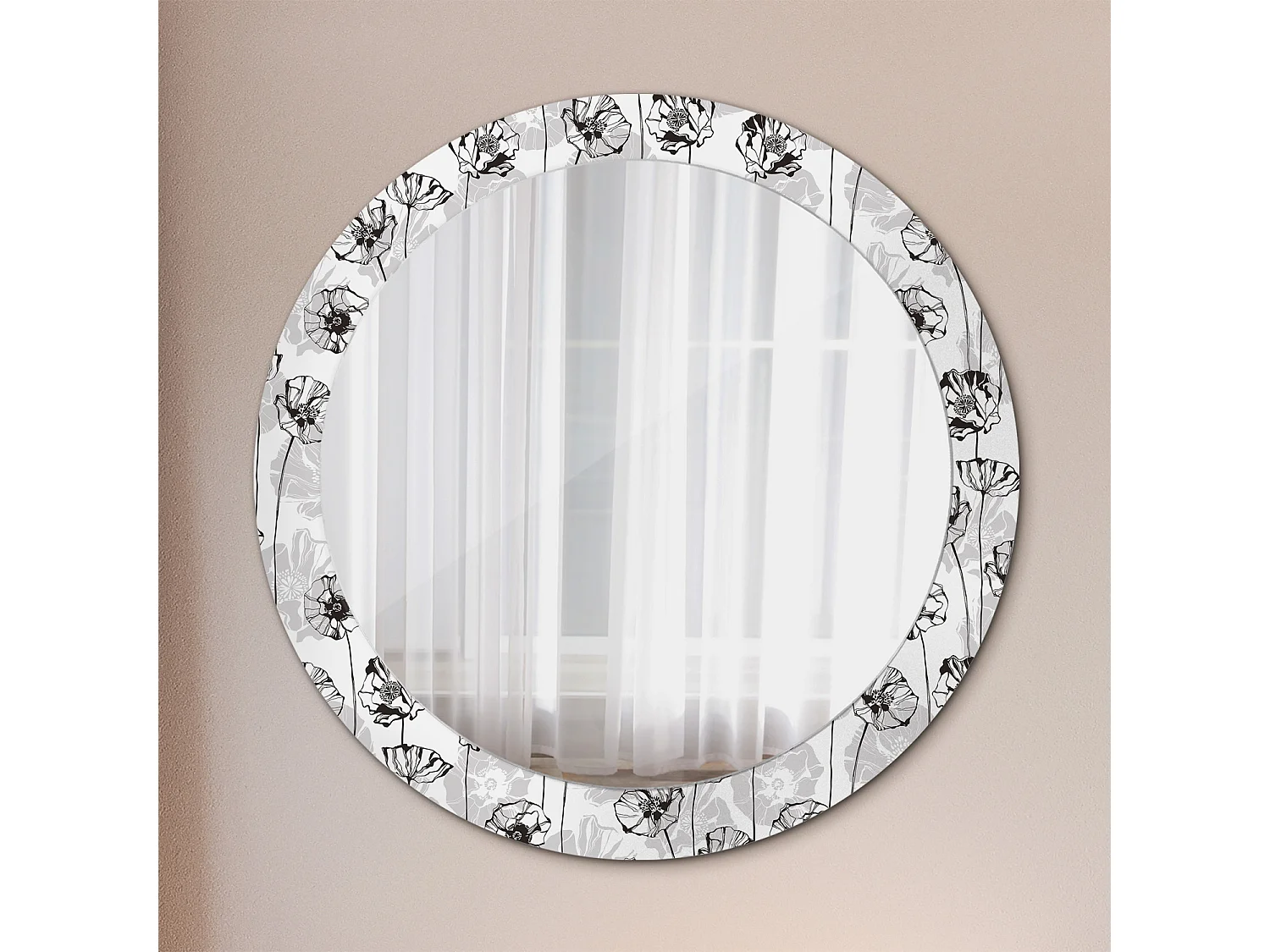Miroir rond décoratif - Fleurs de coquelicots - 80 cm
