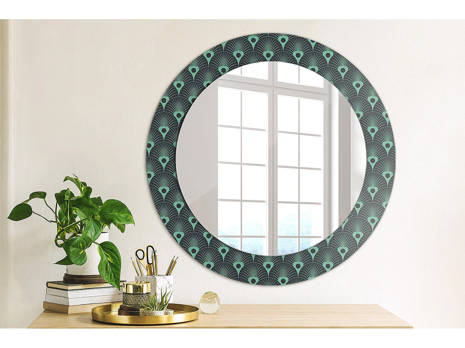 Miroir rond décoratif - Motif floral - 70 cm