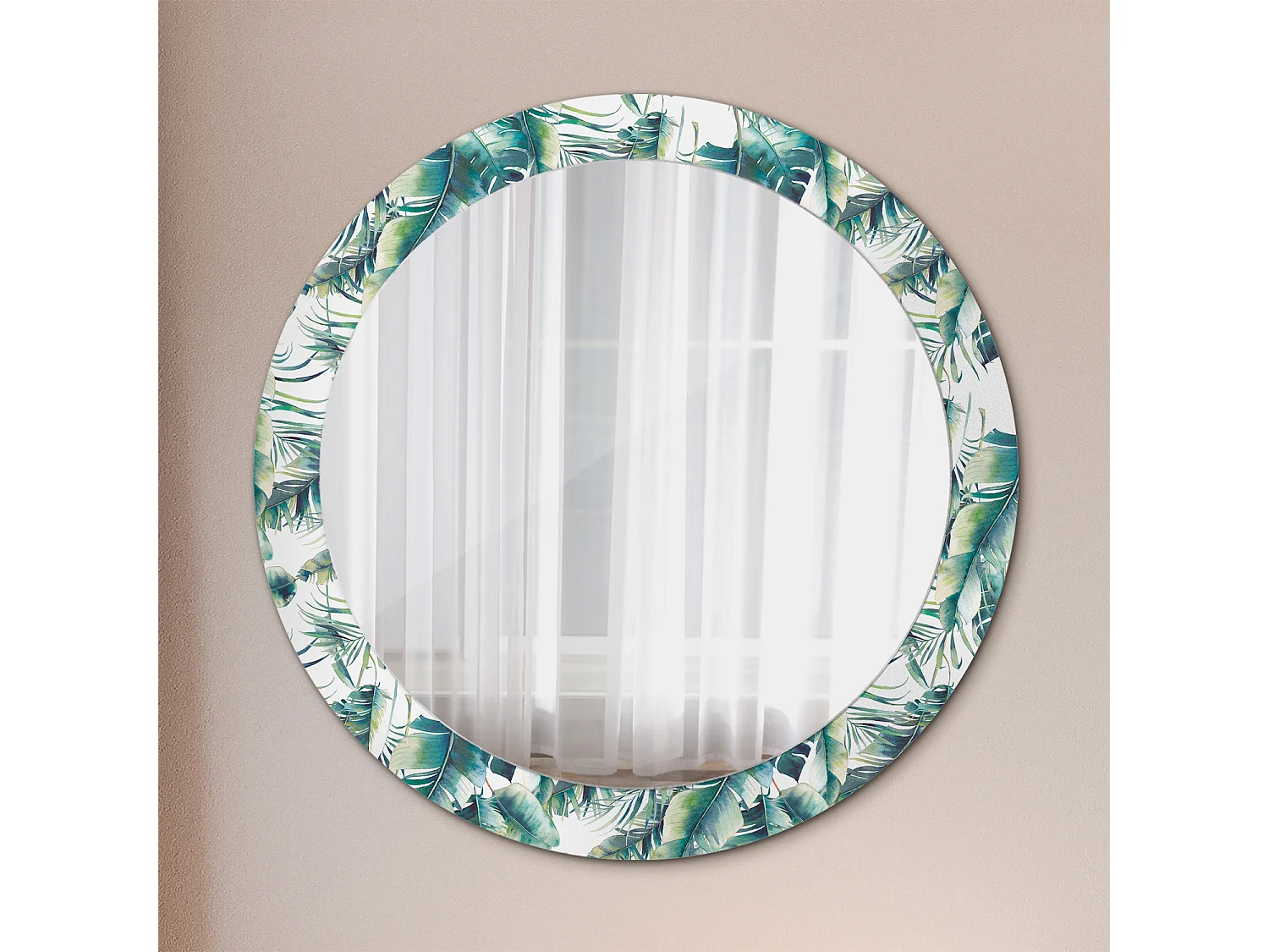 Miroir rond décoratif - Feuilles - 80 cm