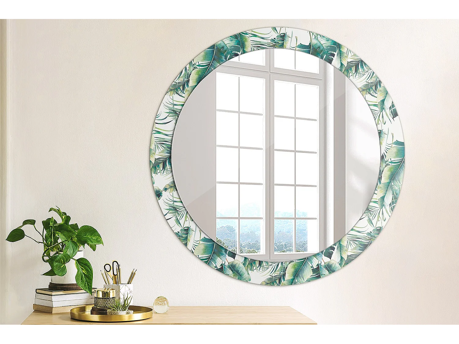 Miroir rond décoratif - Feuilles - 80 cm