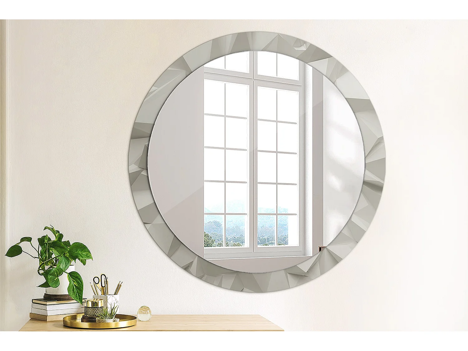 Runder dekorativer Spiegel - Abstraktes weißes Glas - 90 cm