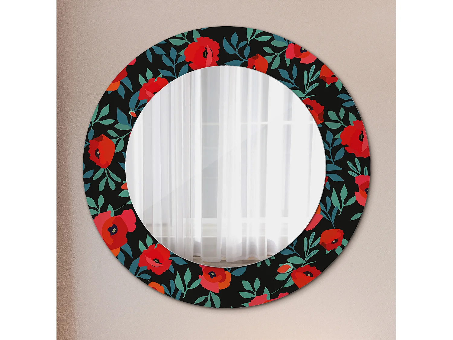 Miroir rond décoratif - Coquelicot rouge - 50 cm