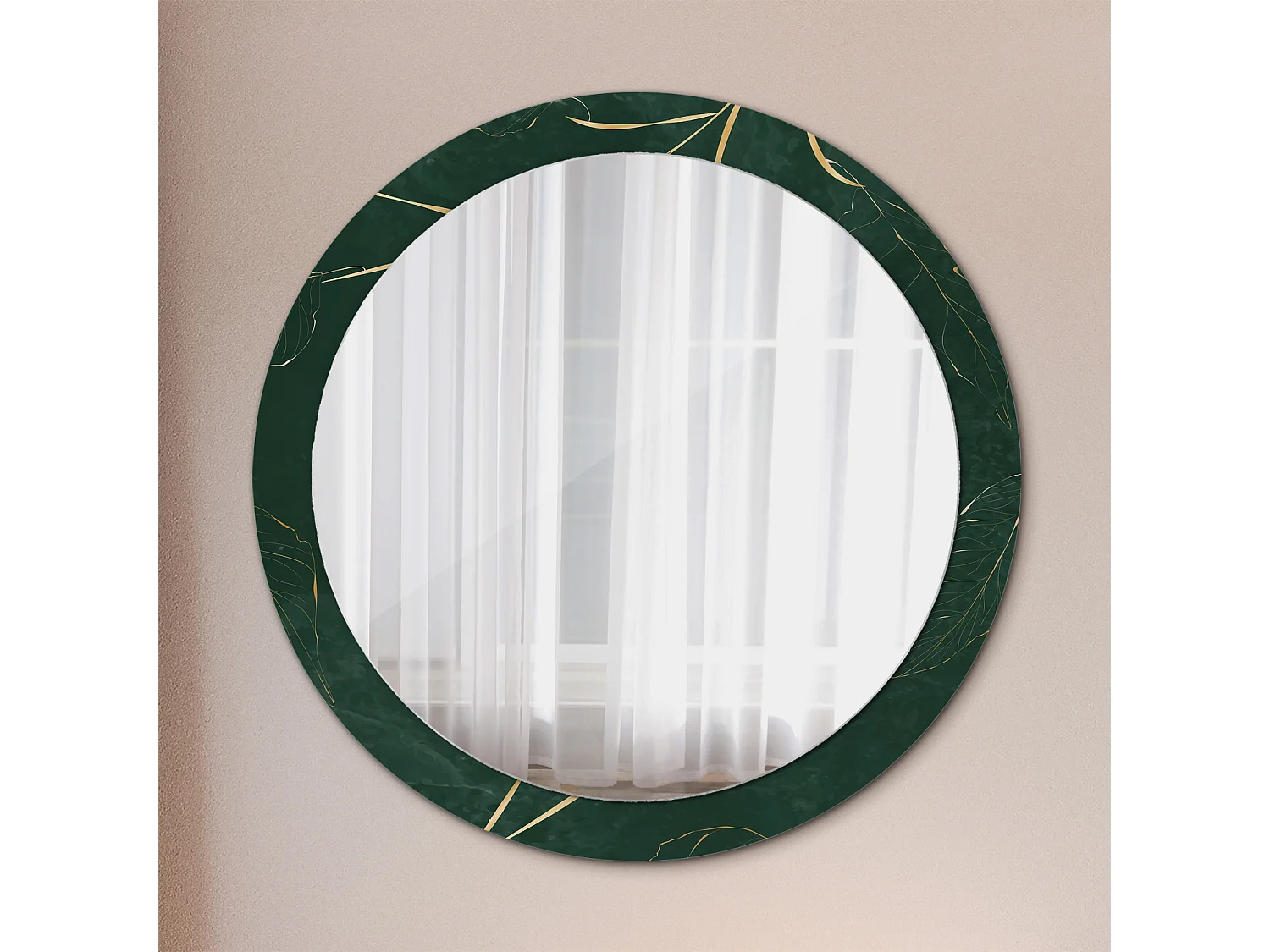 Miroir rond décoratif - Contour feuilles - 90 cm