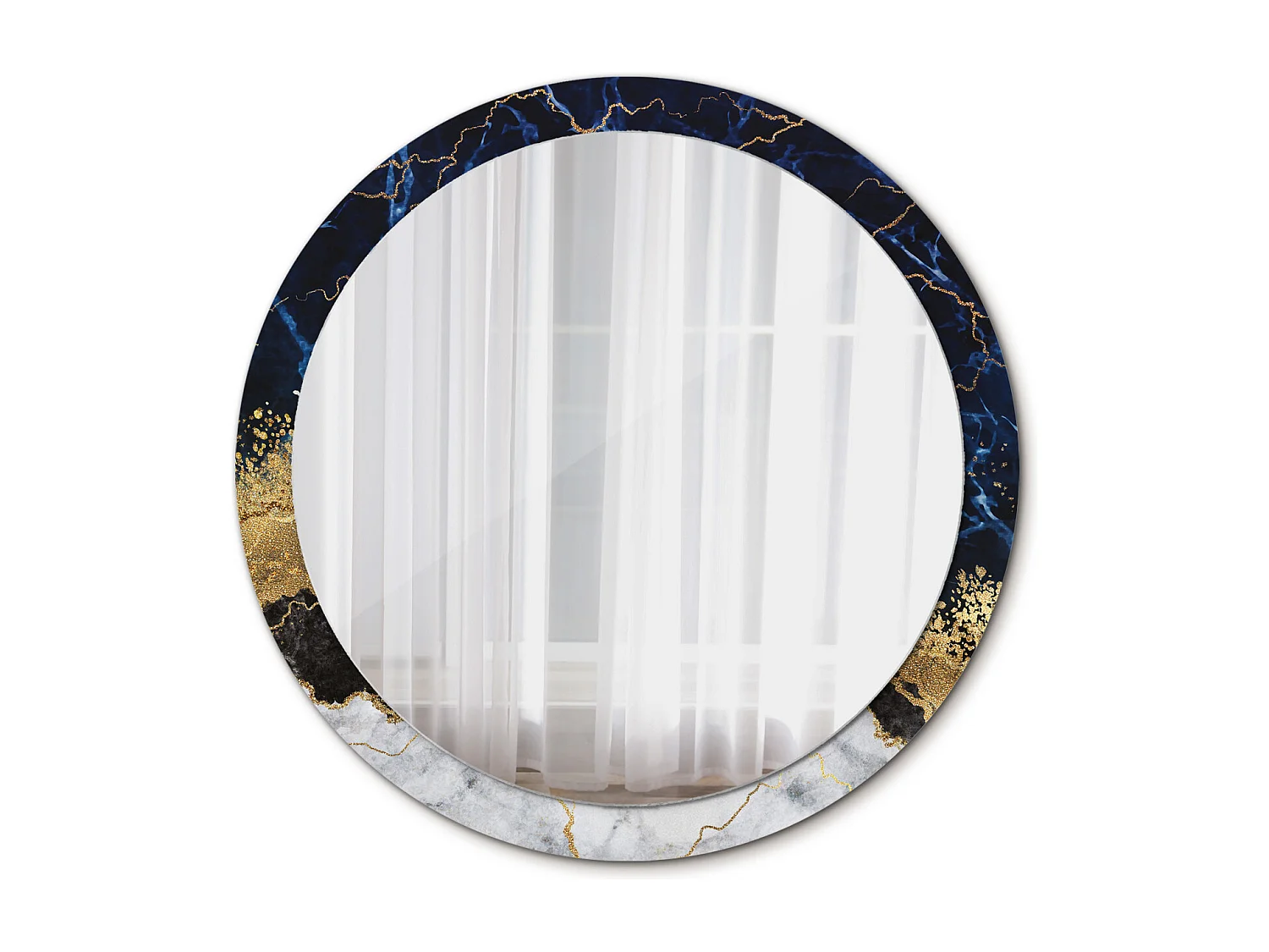 Runder dekorativer Spiegel - Blauer Marmor - 100 cm