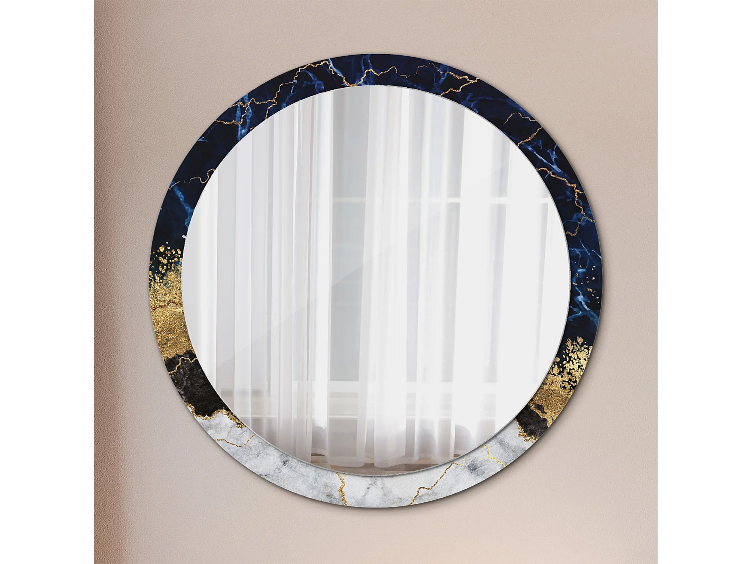 Runder dekorativer Spiegel - Blauer Marmor - 100 cm