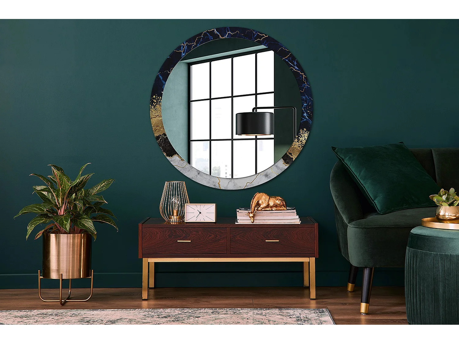 Runder dekorativer Spiegel - Blauer Marmor - 100 cm