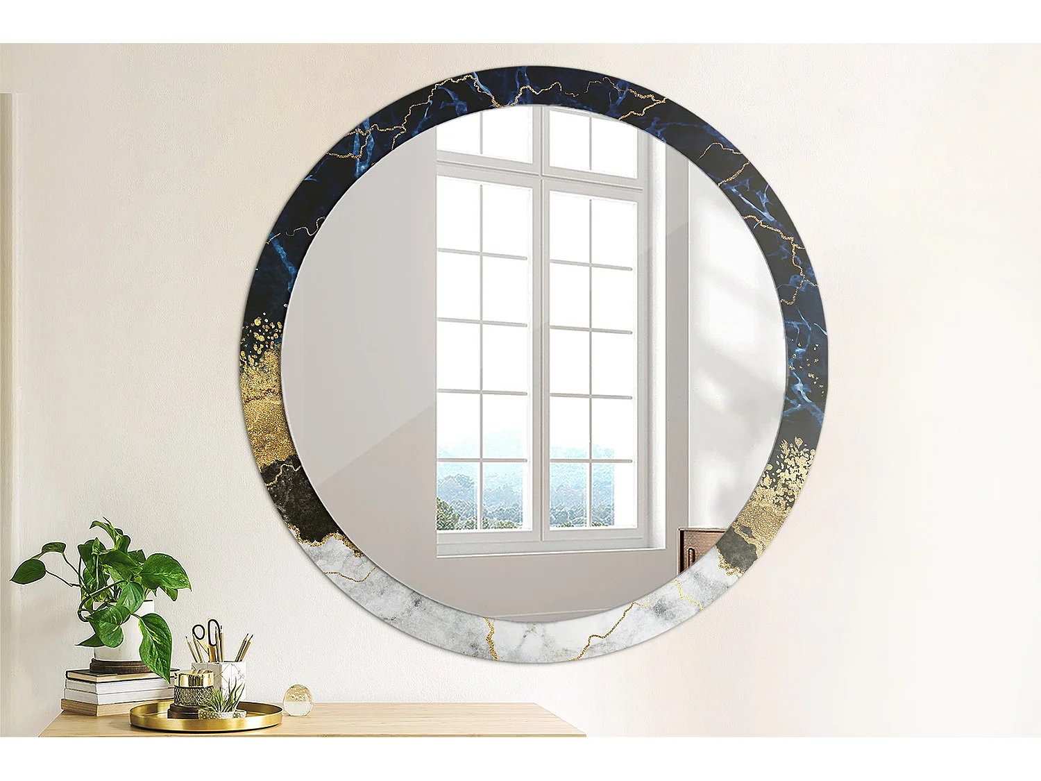 Runder dekorativer Spiegel - Blauer Marmor - 100 cm