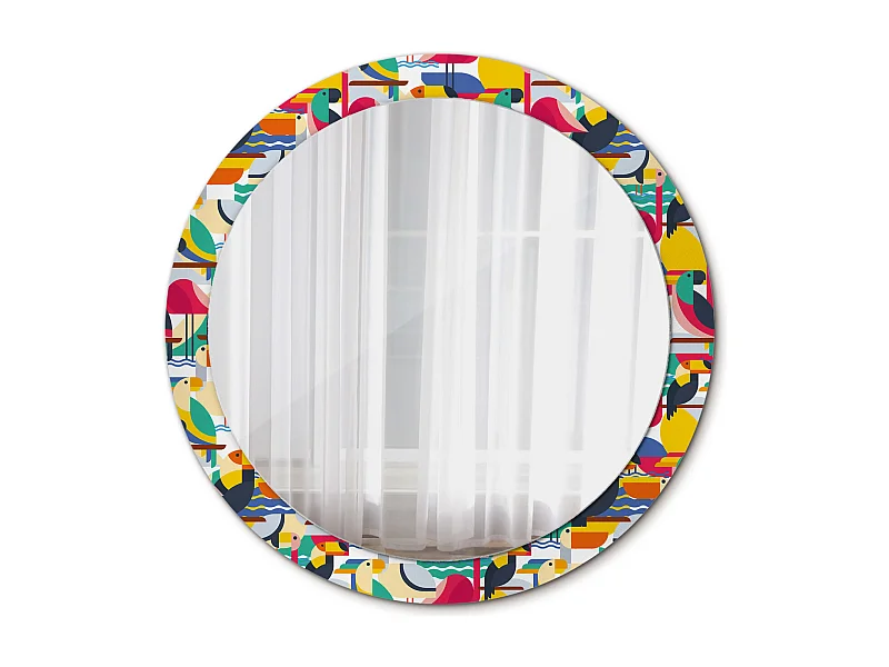 Dekorativer runder Spiegel - Geometrische tropische Vögel - 90 cm