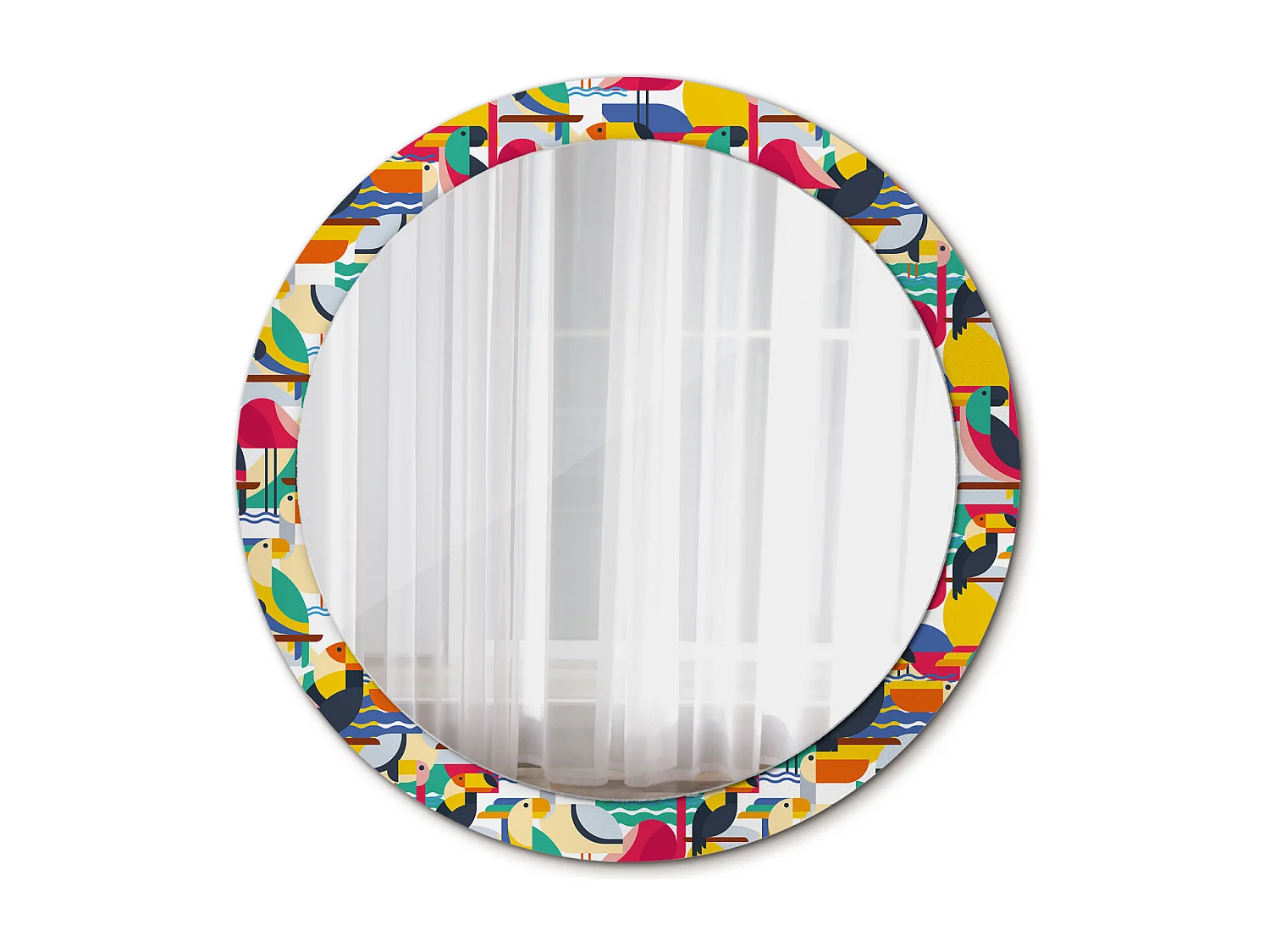 Dekorativer runder Spiegel - Geometrische tropische Vögel - 90 cm
