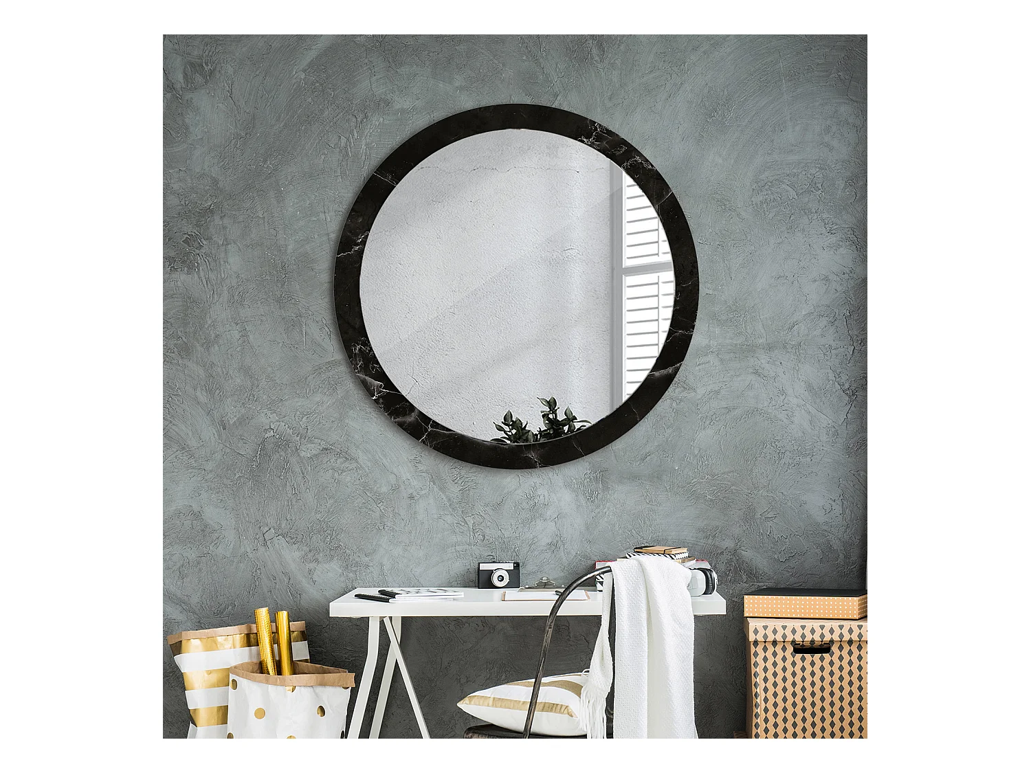 Decoratieve ronde spiegel – marmersteen – 90 cm