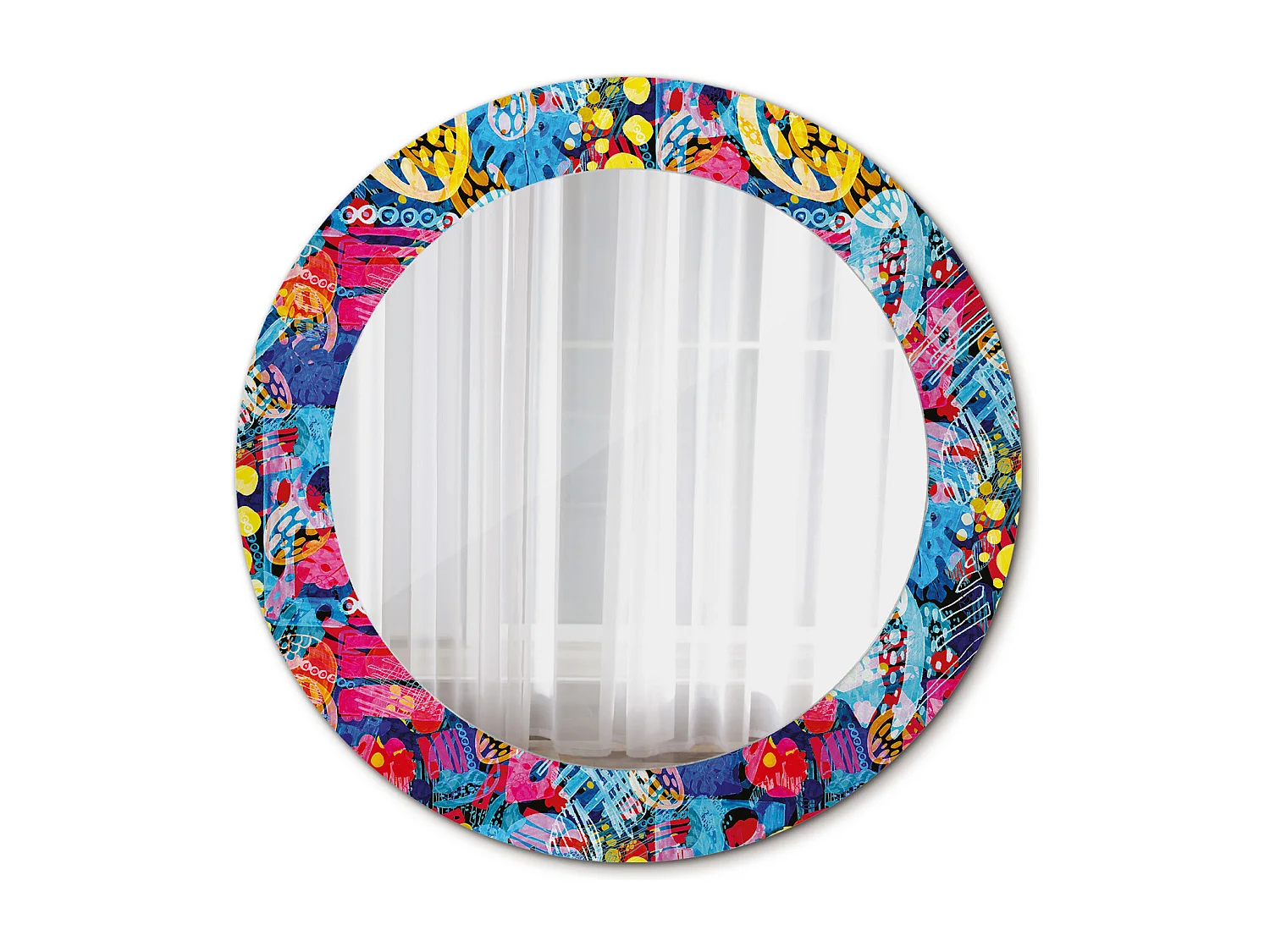 Miroir rond décoratif - Griffonnages colorés - 70 cm