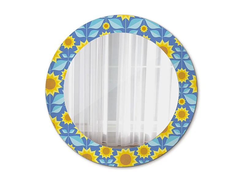 Dekorativer runder Spiegel - Geometrische Sonnenblumen - 60 cm