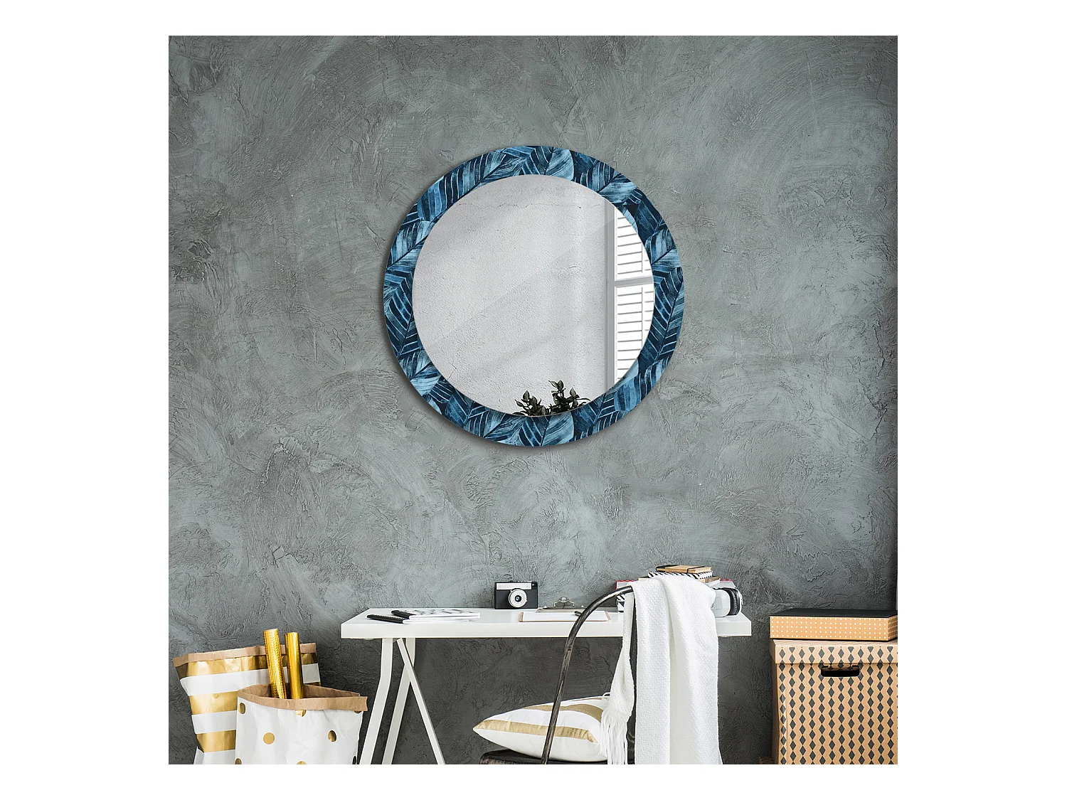 Miroir rond décoratif - Feuilles de jungle - 70 cm