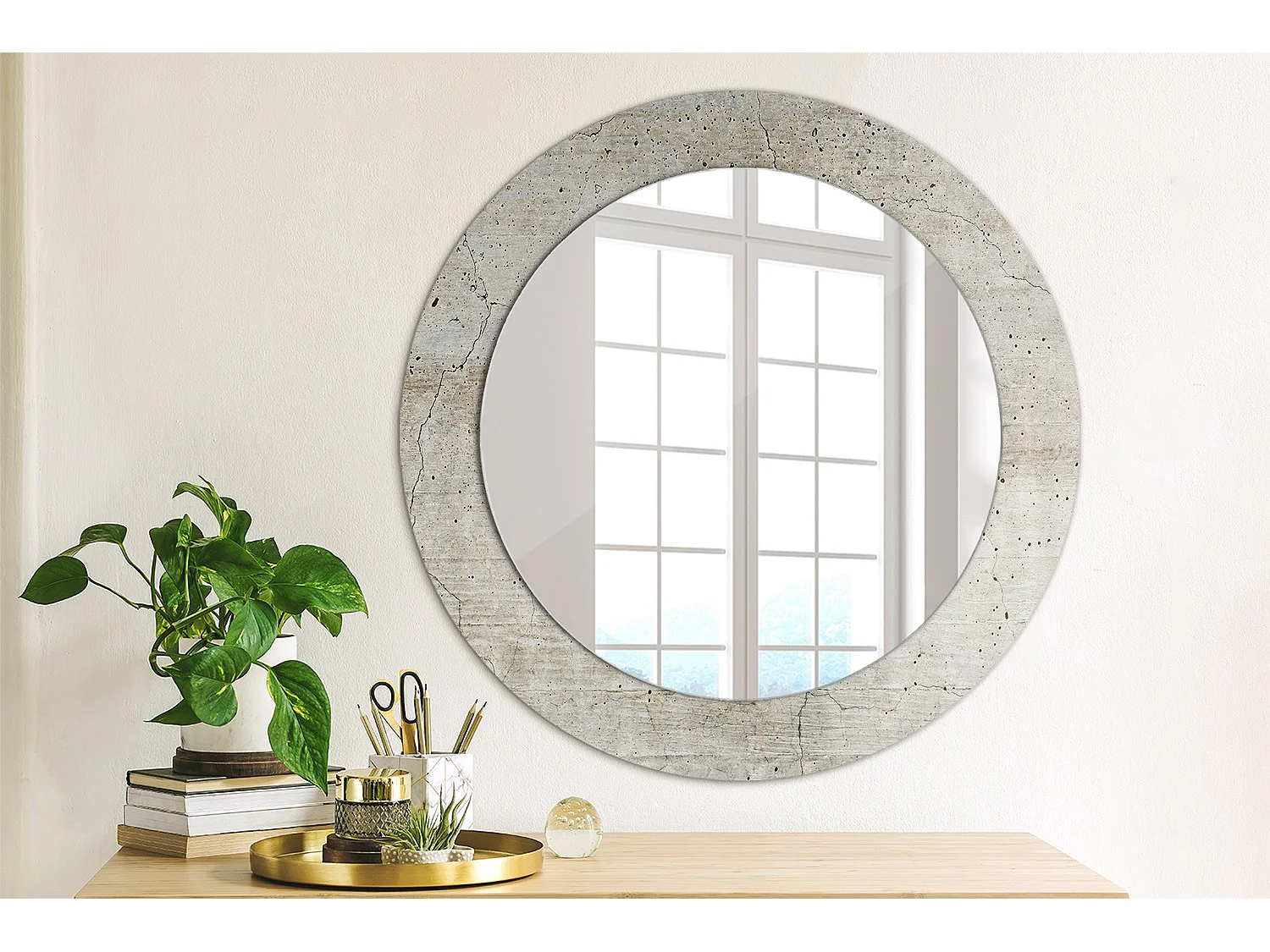 Ronde decoratieve spiegel - Grijs beton - 60 cm