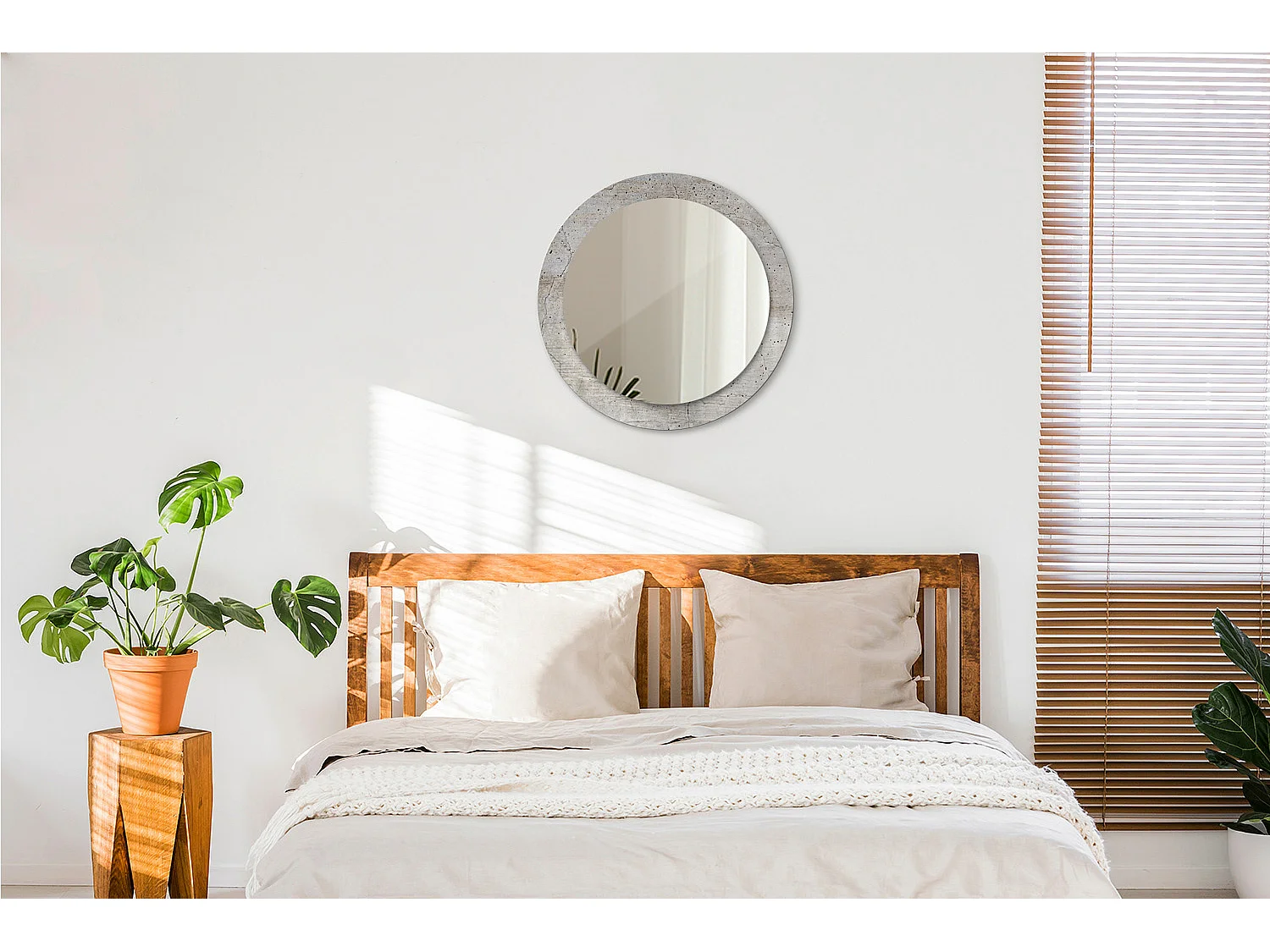 Miroir rond décoratif - Béton gris - 70 cm