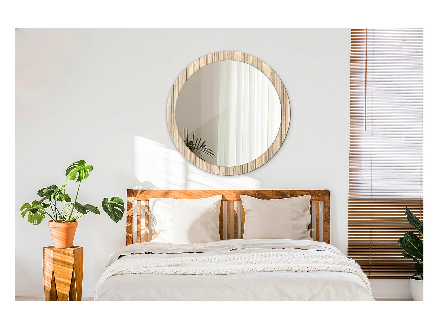 Runder dekorativer Spiegel - Bambusstroh - 90 cm