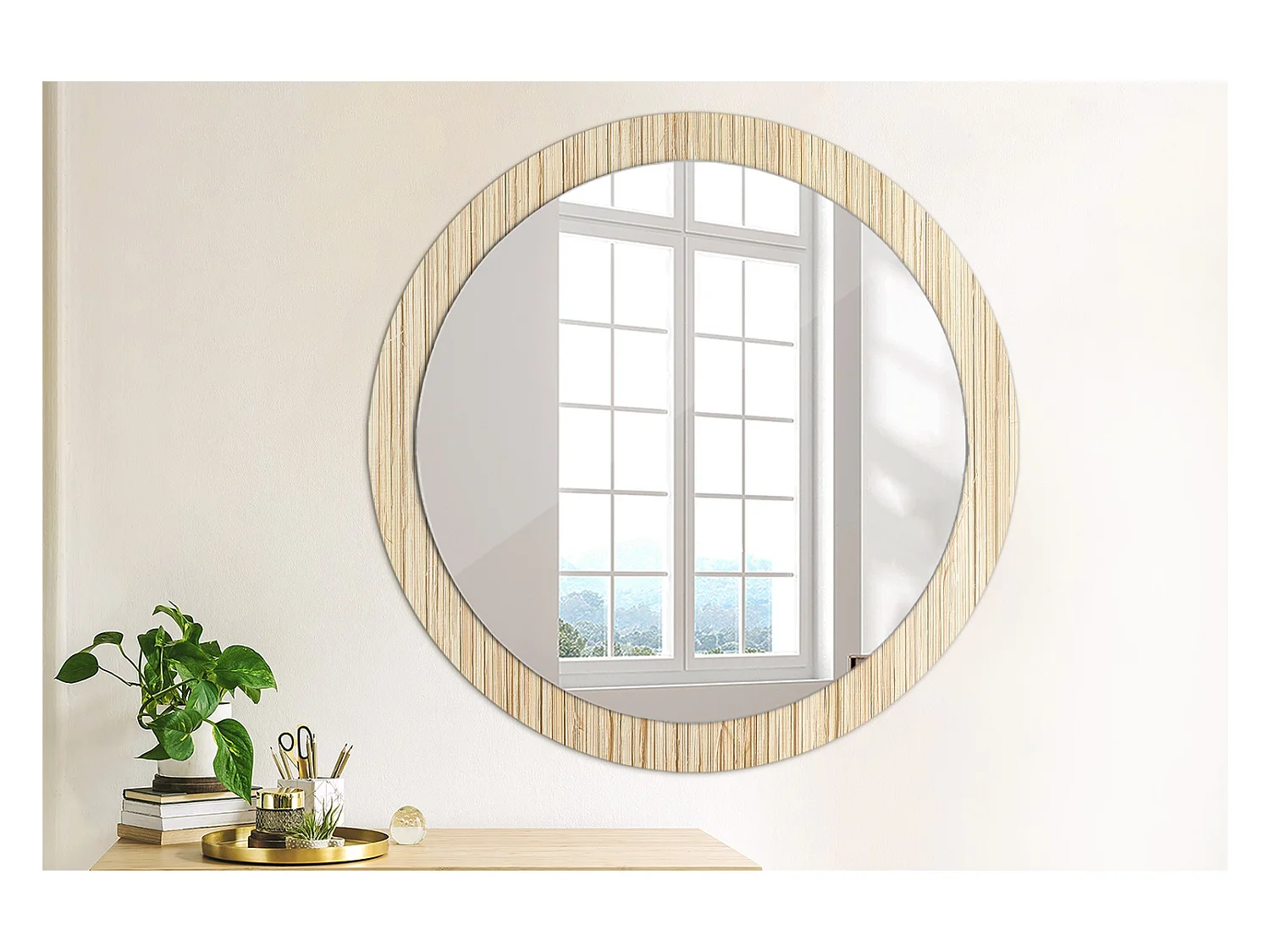 Runder dekorativer Spiegel - Bambusstroh - 90 cm