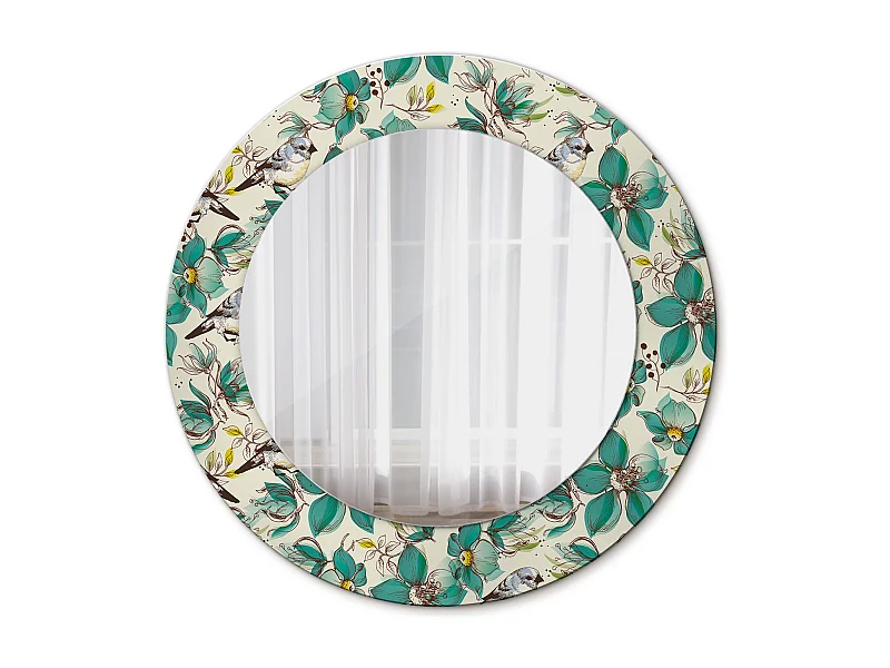 Dekorativer runder Spiegel - Blumen und Vögel - 50 cm