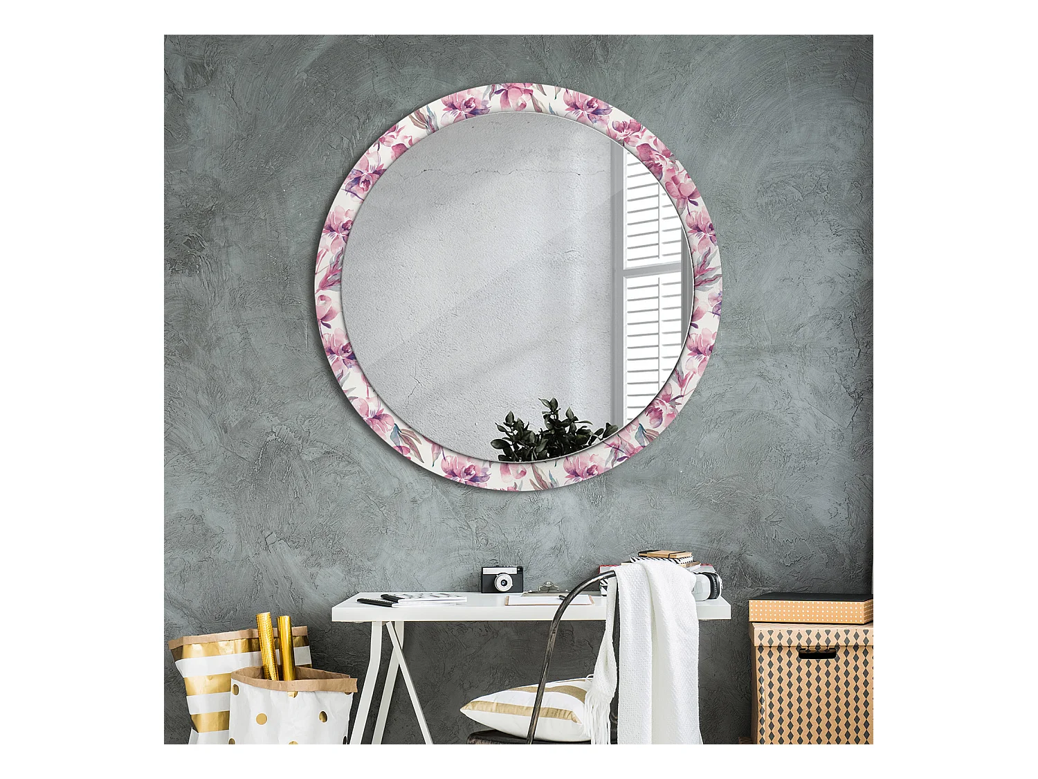 Decoratieve ronde spiegel - pioenrozen - 100 cm
