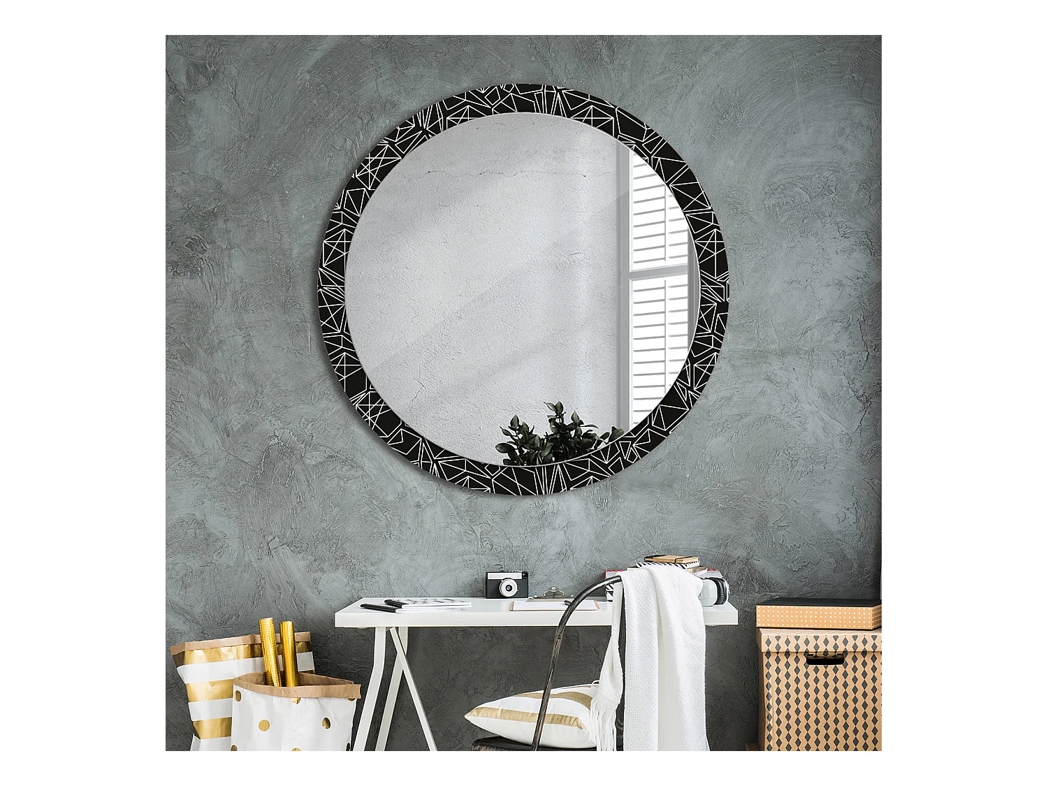 Miroir rond décoratif - Motif géométrique - 100 cm