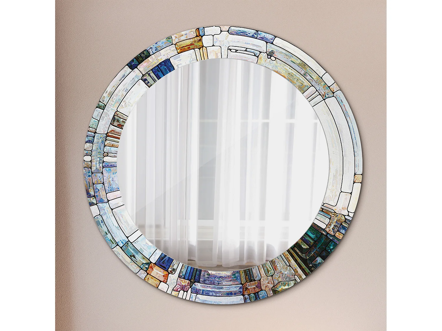 Miroir rond décoratif - Vitrail - 70 cm