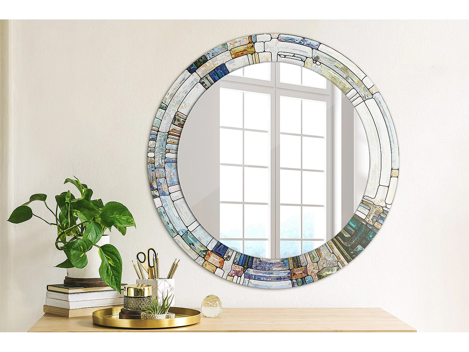 Miroir rond décoratif - Vitrail - 70 cm