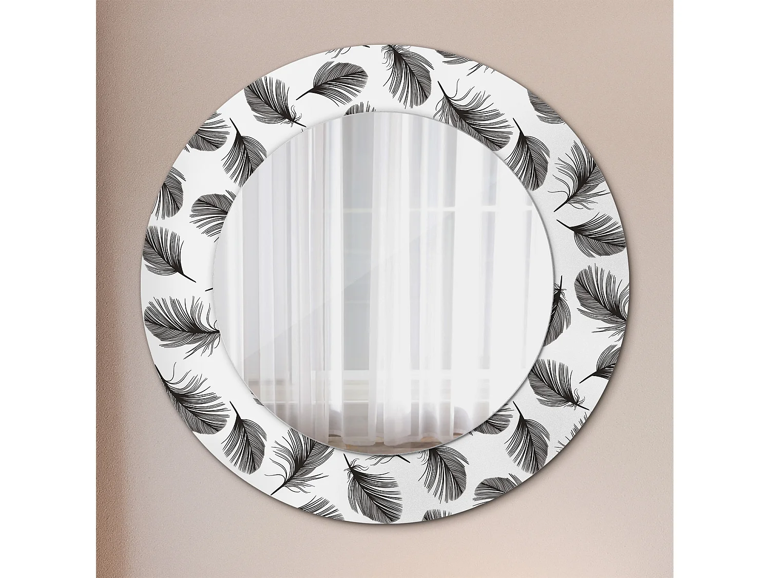 Dekorativer runder Spiegel - Federn - 50 cm