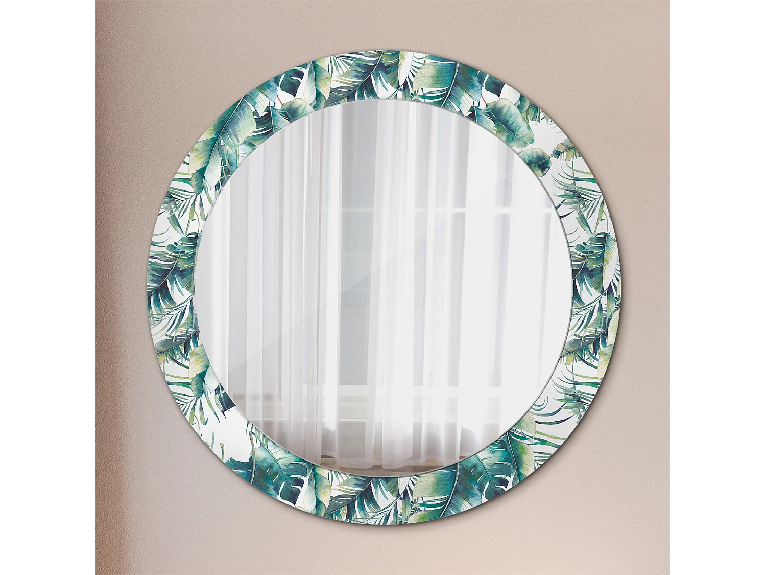 Miroir rond décoratif - Feuilles de bananier marron - 70 cm