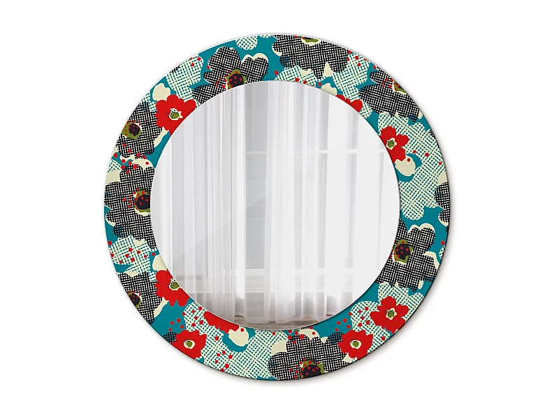 Dekorativer runder Spiegel - Retro-Blumendruck - 50 cm