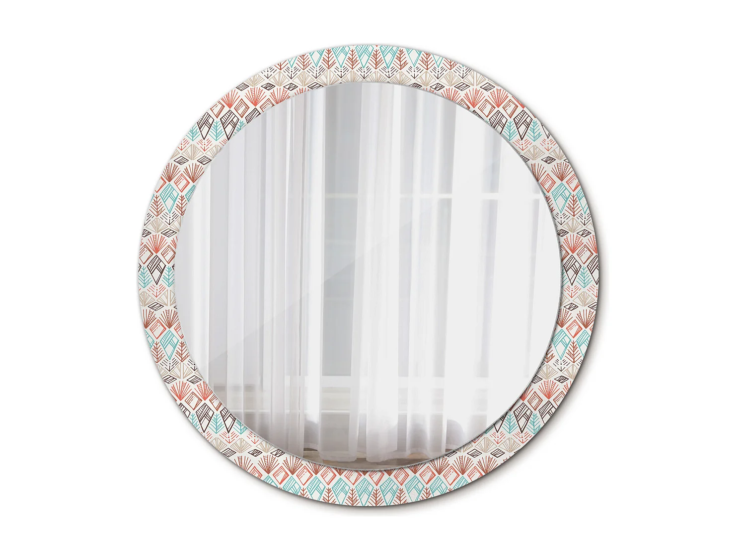 Miroir rond décoratif - Motif ethnique - 90 cm
