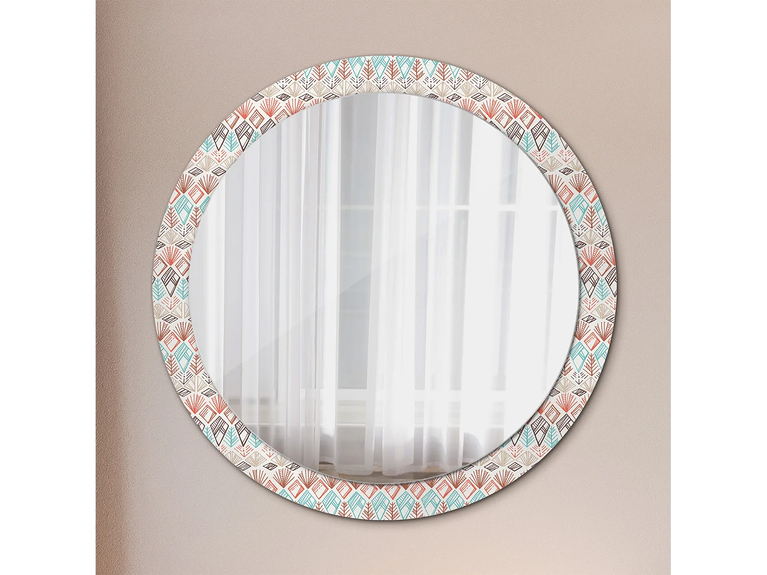 Miroir rond décoratif - Motif ethnique - 90 cm