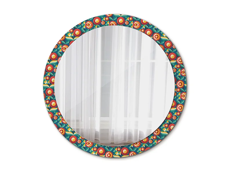 Miroir rond décoratif - Fruits et feuilles géométriques - 90 cm