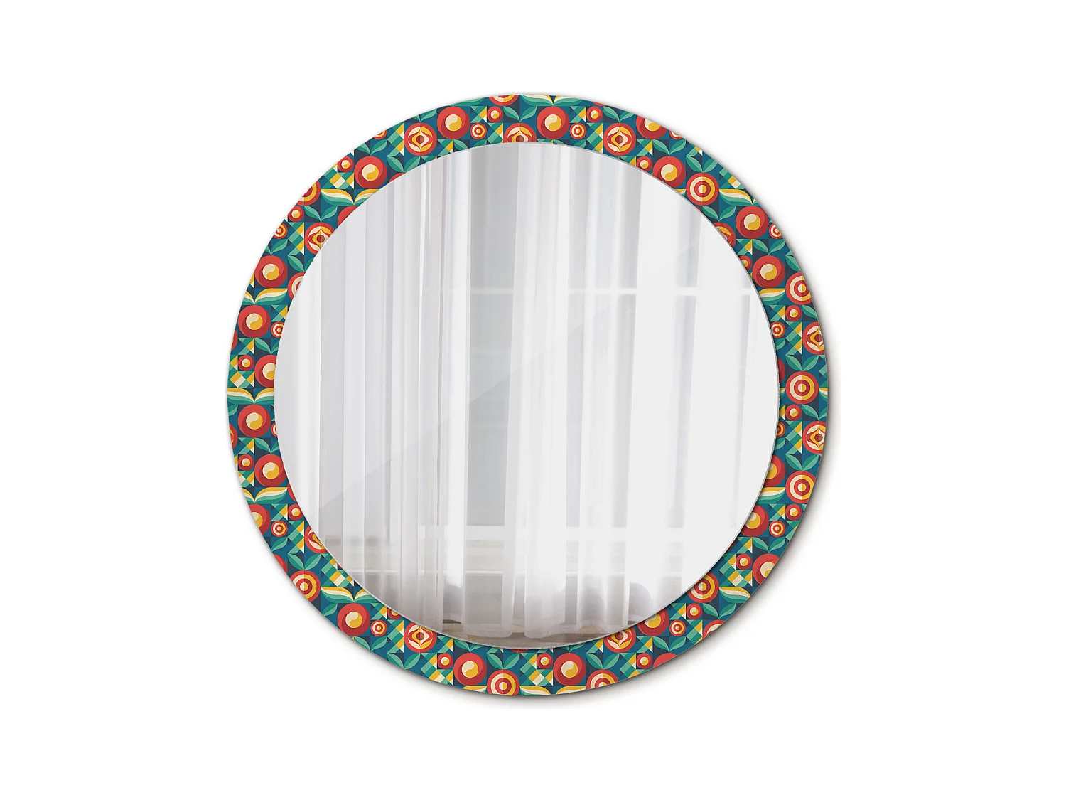 Miroir rond décoratif - Fruits et feuilles géométriques - 90 cm