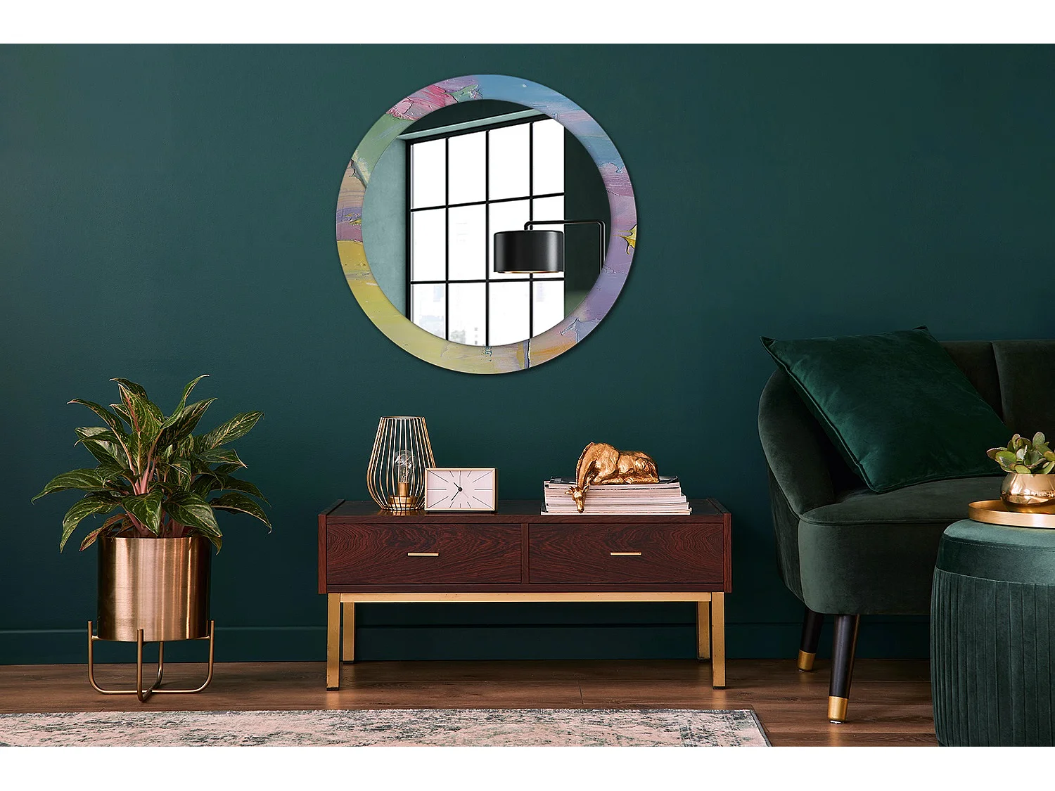 Ronde decoratieve spiegel - olieverftextuur - 80 cm