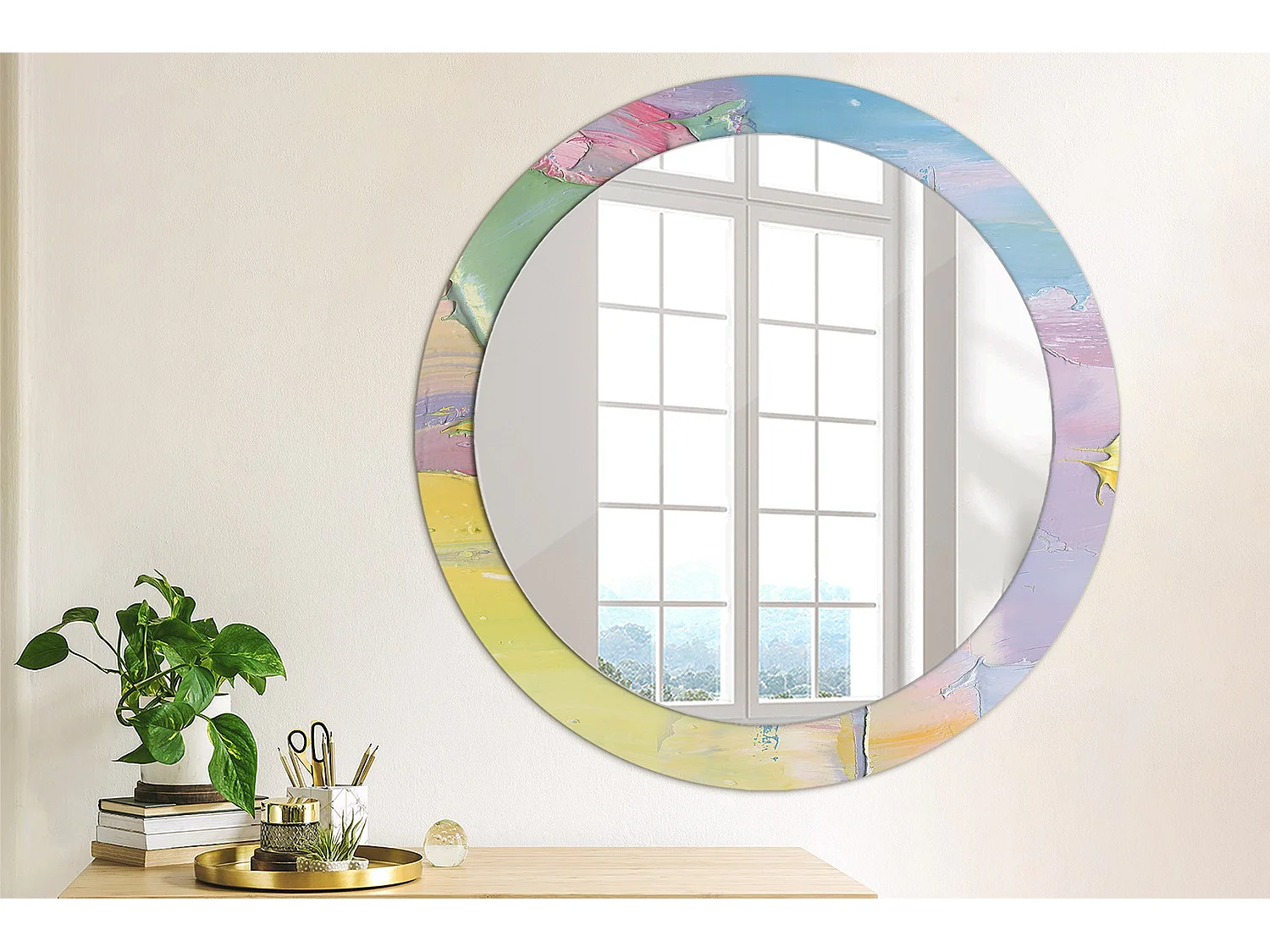 Ronde decoratieve spiegel - olieverftextuur - 80 cm