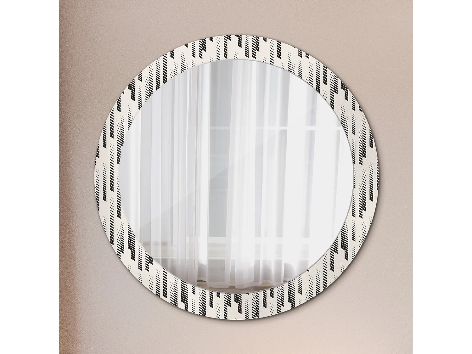 Miroir rond décoratif - Motif rayé - 80 cm