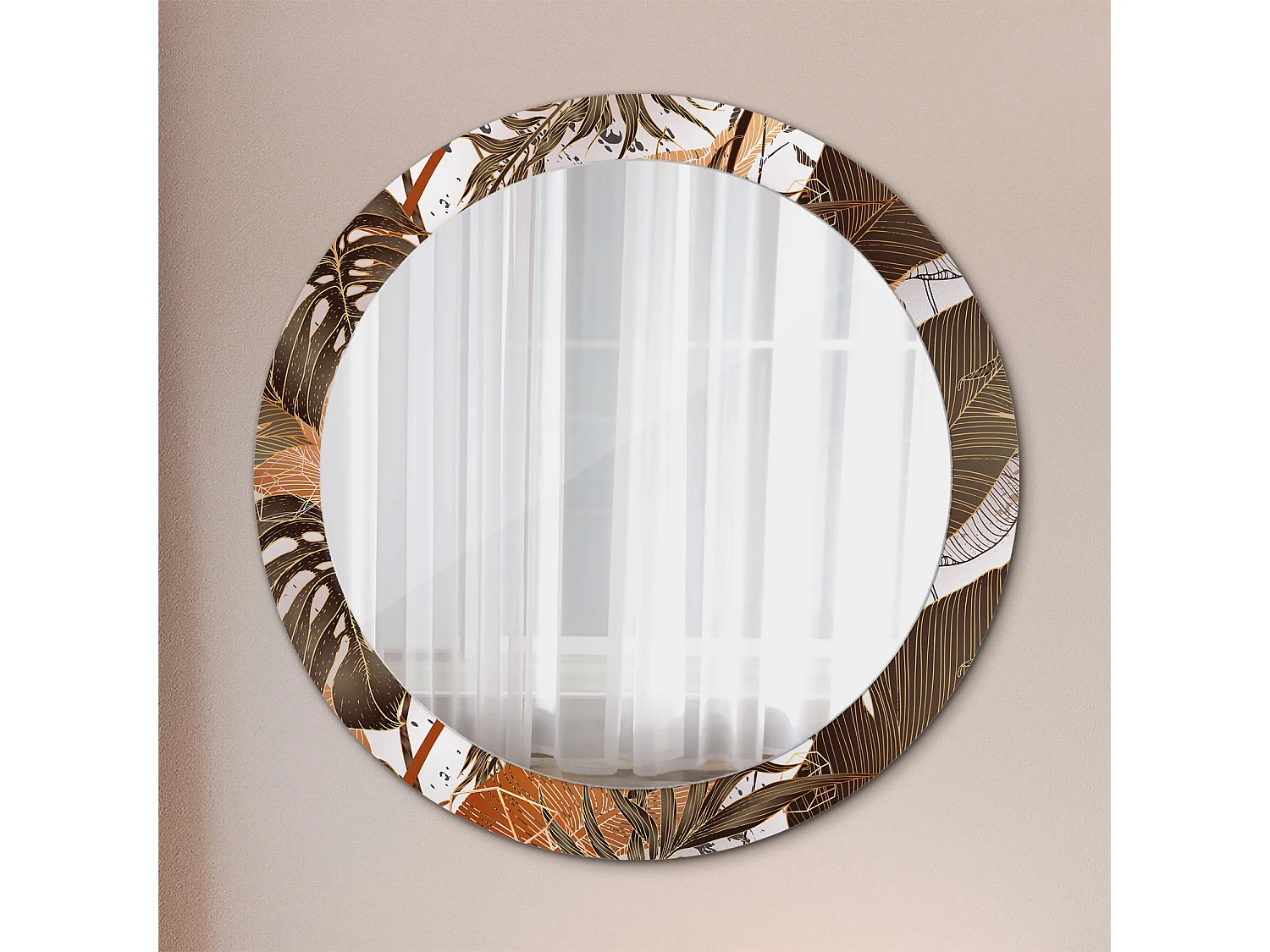 Miroir rond décoratif - Feuilles de palmier - 80 cm