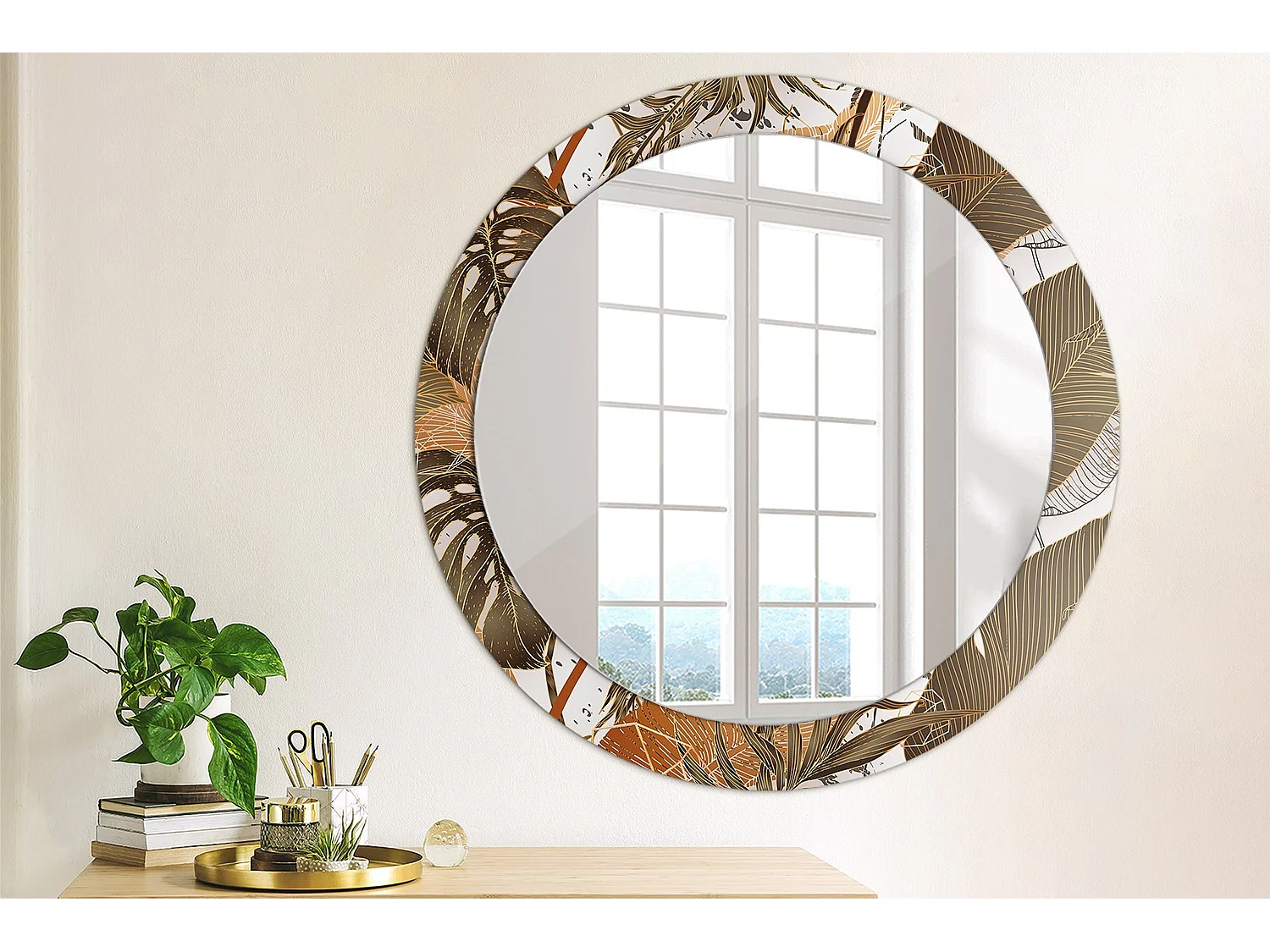 Miroir rond décoratif - Feuilles de palmier - 80 cm