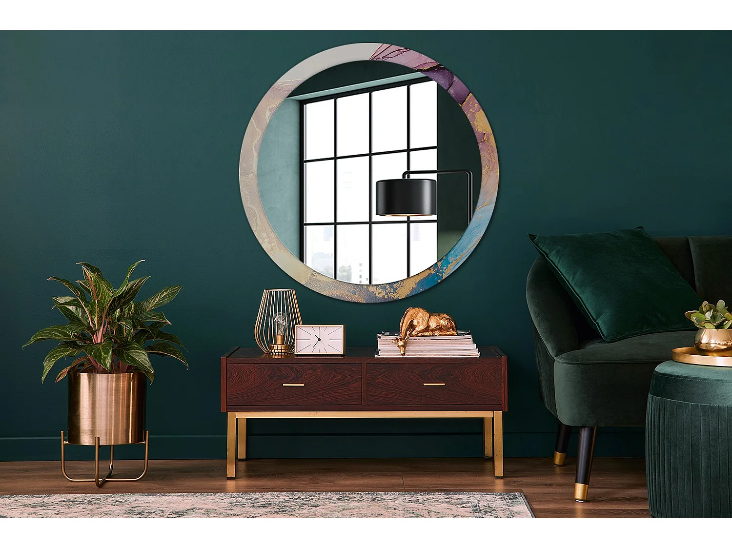 Dekorativer runder Spiegel – Marmorstein – 100 cm