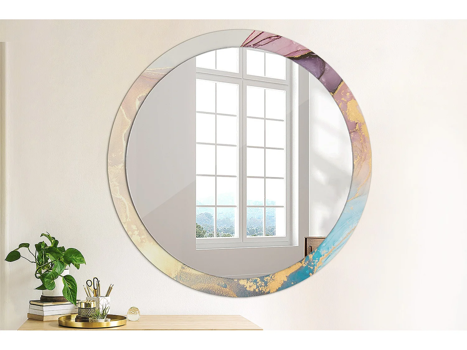 Dekorativer runder Spiegel – Marmorstein – 100 cm