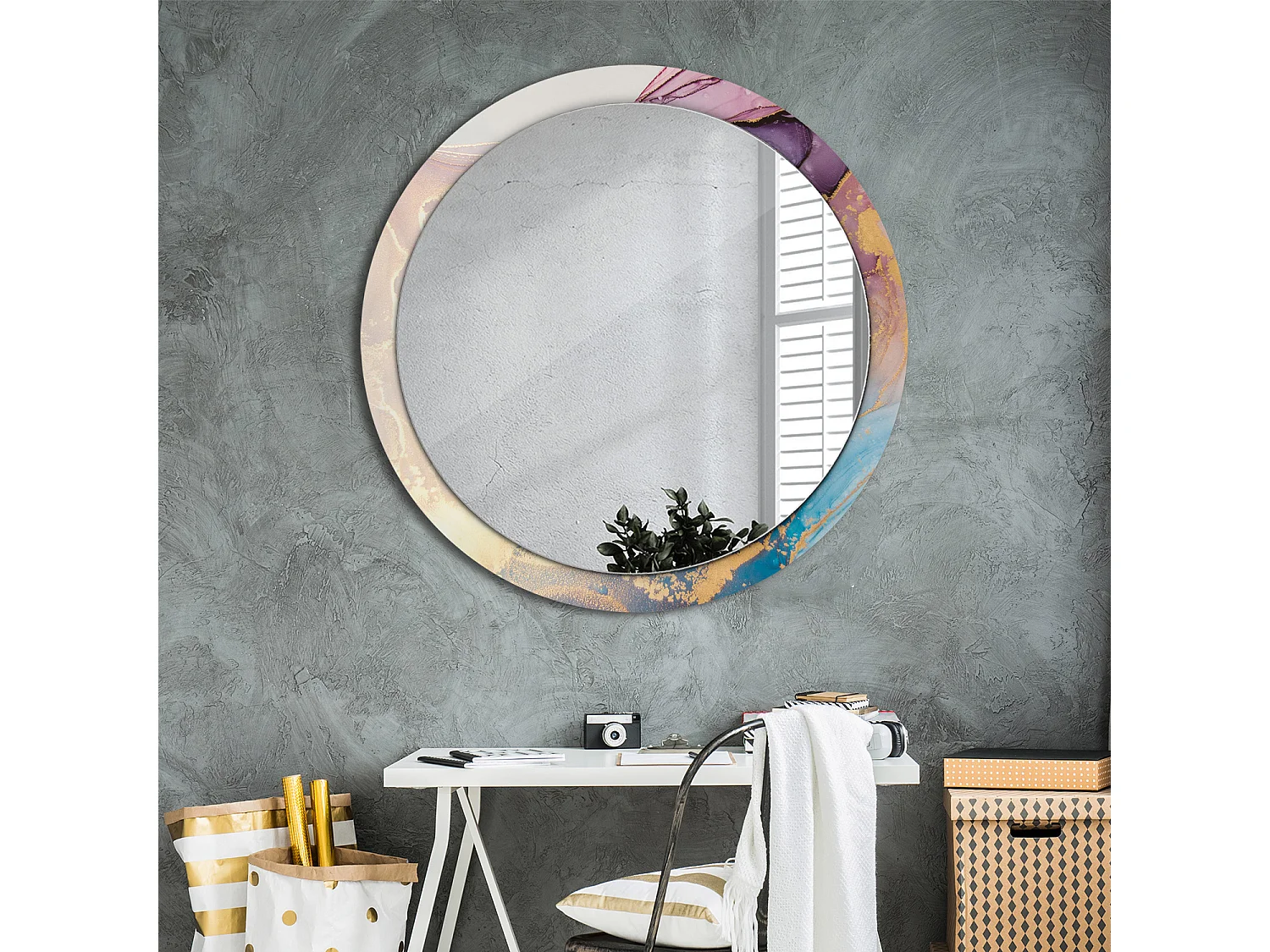 Dekorativer runder Spiegel – Marmorstein – 100 cm