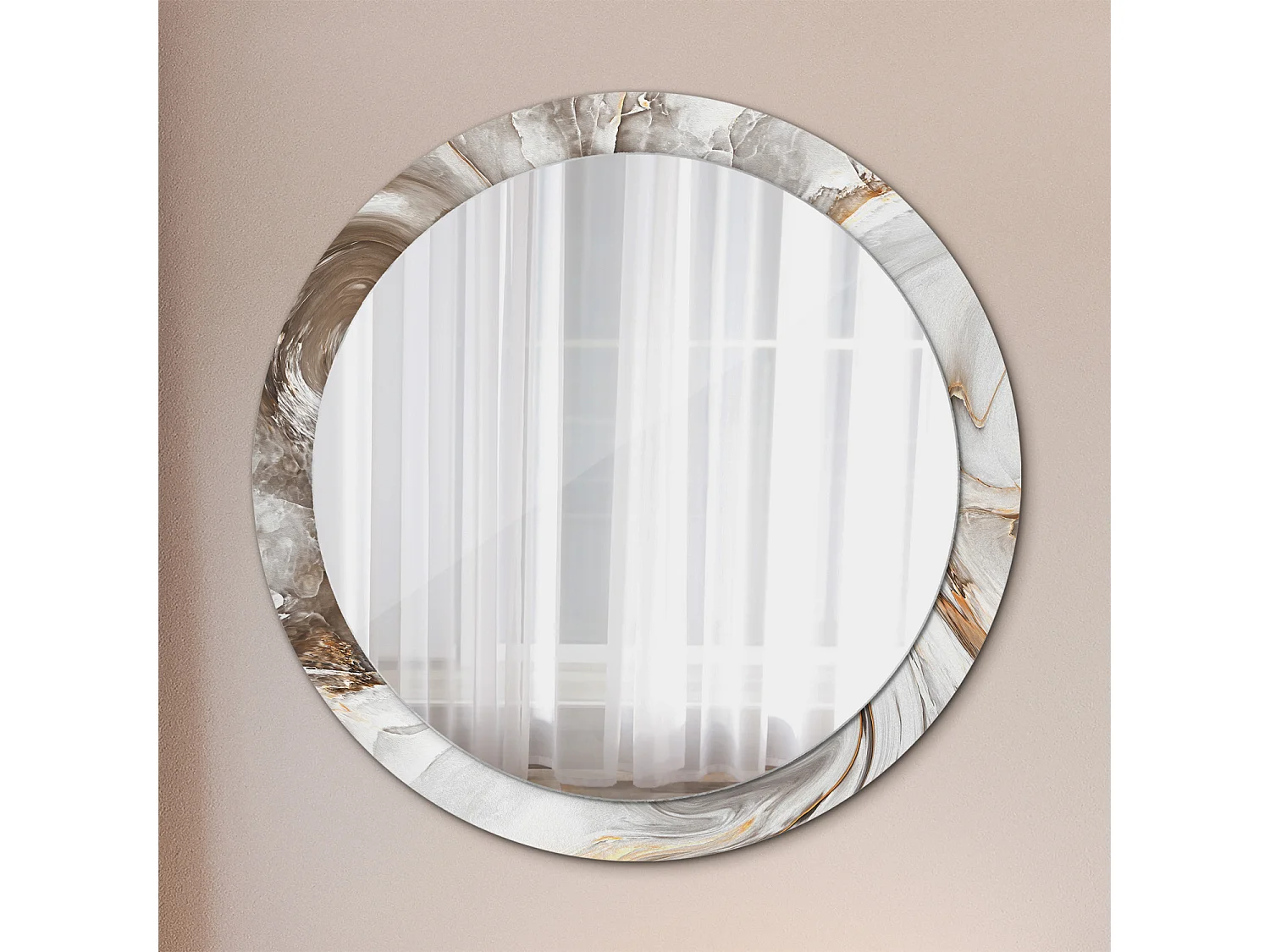 Specchio rotondo decorativo - Marmo chiaro - 90 cm