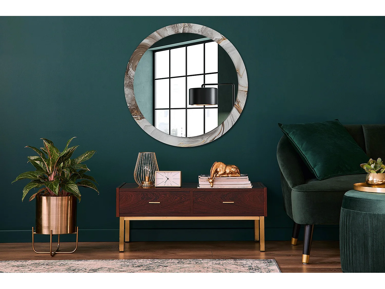 Specchio rotondo decorativo - Marmo chiaro - 90 cm