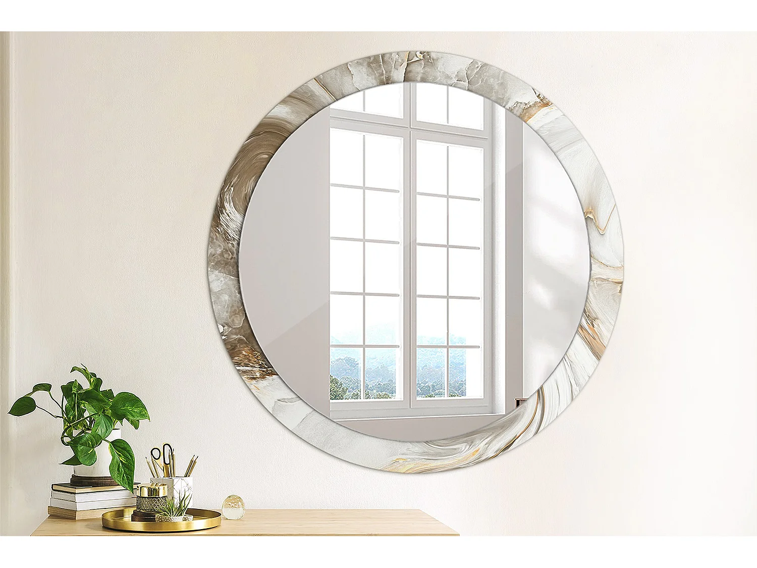 Specchio rotondo decorativo - Marmo chiaro - 90 cm