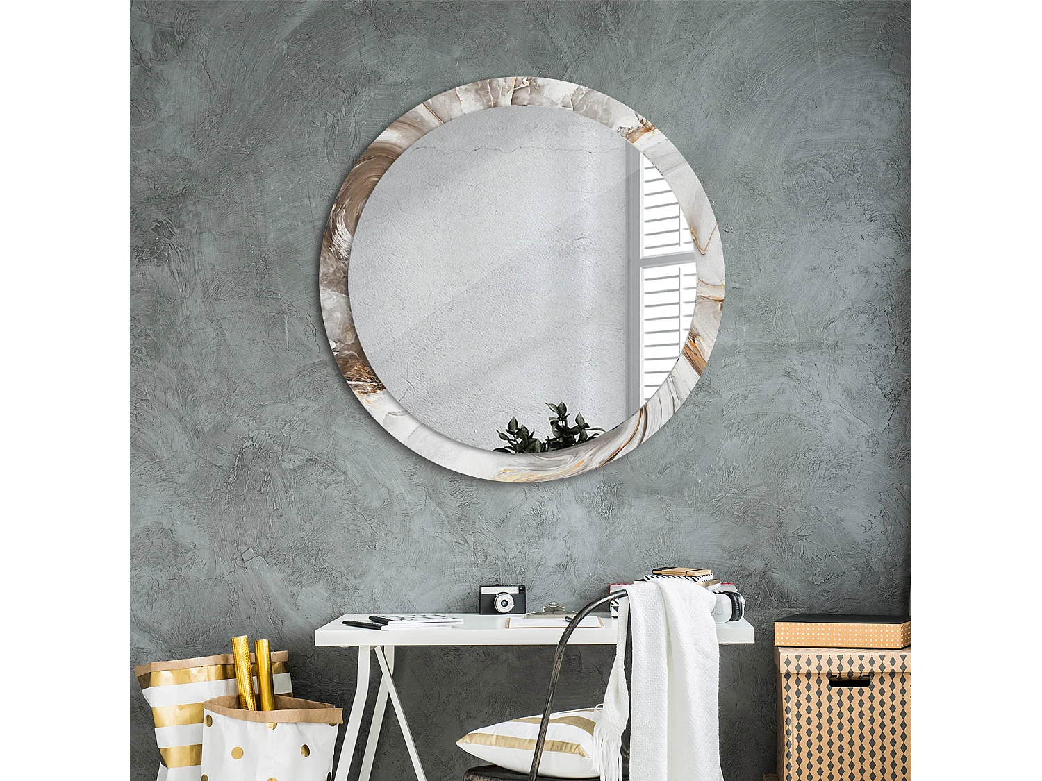 Specchio rotondo decorativo - Marmo chiaro - 90 cm