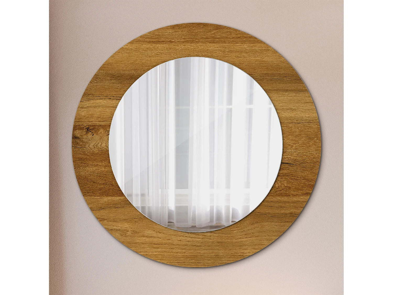 Runder dekorativer Spiegel - Rustikale Eiche - 50 cm